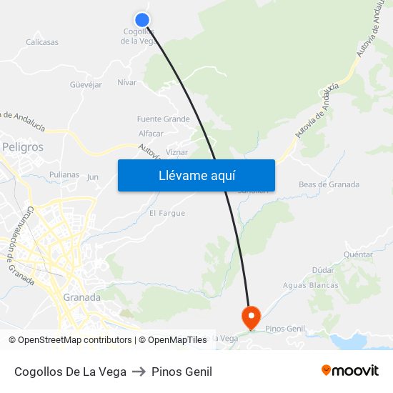 Cogollos De La Vega to Pinos Genil map
