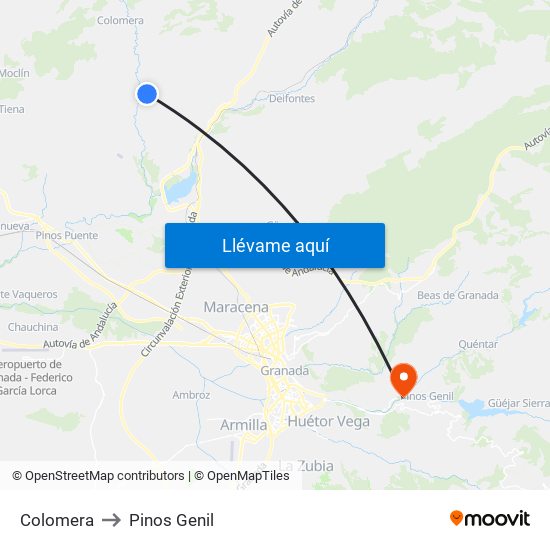 Colomera to Pinos Genil map