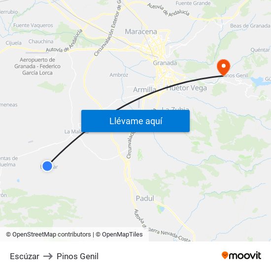 Escúzar to Pinos Genil map