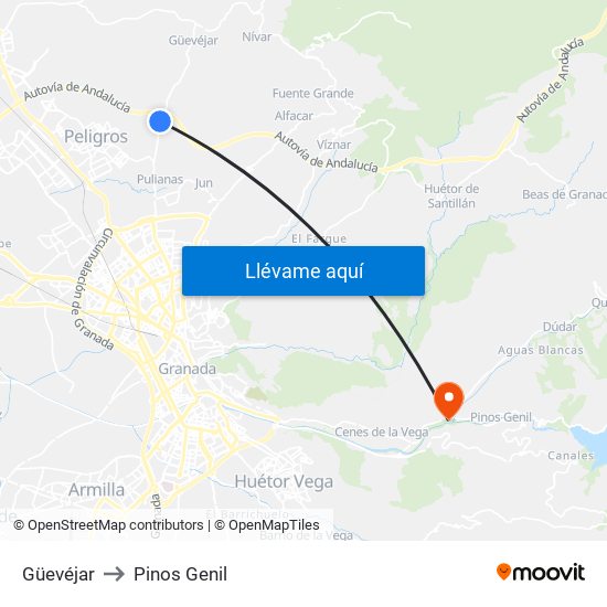 Güevéjar to Pinos Genil map
