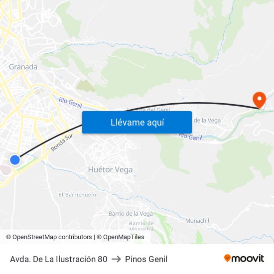 Avda. De La Ilustración 80 to Pinos Genil map