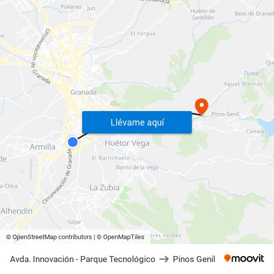 Avda. Innovación - Parque Tecnológico to Pinos Genil map