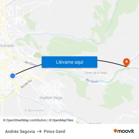 Andrés Segovia to Pinos Genil map
