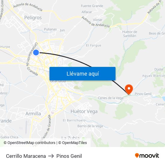 Cerrillo Maracena to Pinos Genil map