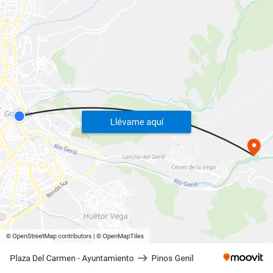 Plaza Del Carmen - Ayuntamiento to Pinos Genil map