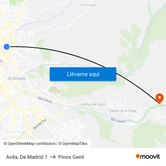 Avda. De Madrid 1 to Pinos Genil map