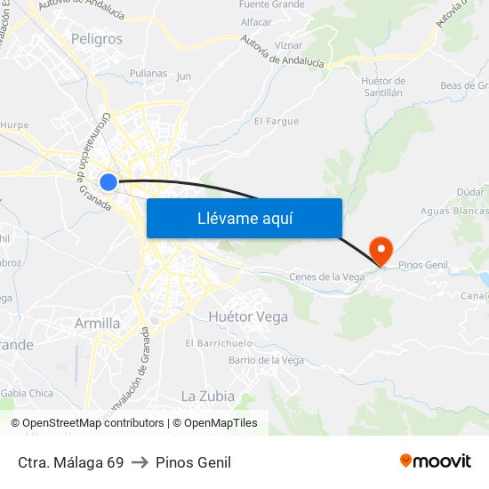 Ctra. Málaga 69 to Pinos Genil map