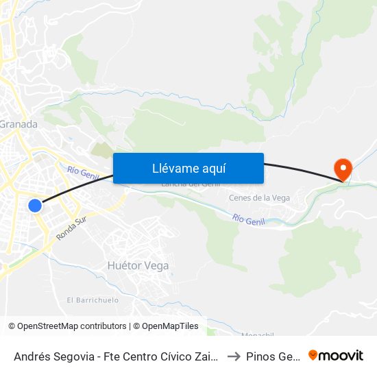 Andrés Segovia - Fte Centro Cívico Zaidín to Pinos Genil map