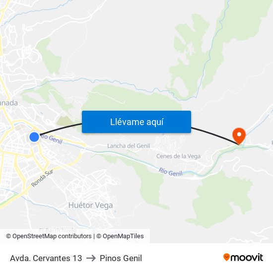 Avda. Cervantes 13 to Pinos Genil map