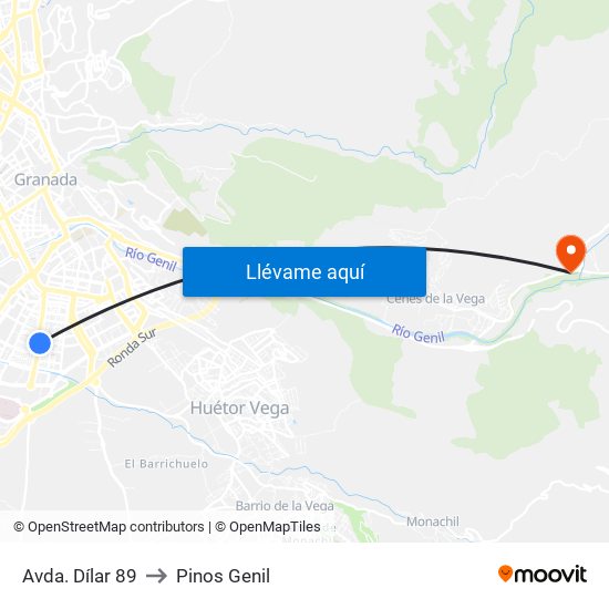 Avda. Dílar 89 to Pinos Genil map