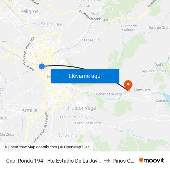 Cno. Ronda 194 - Fte Estadio De La Juventud to Pinos Genil map