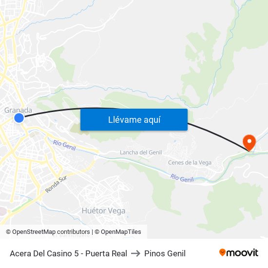 Acera Del Casino 5 - Puerta Real to Pinos Genil map