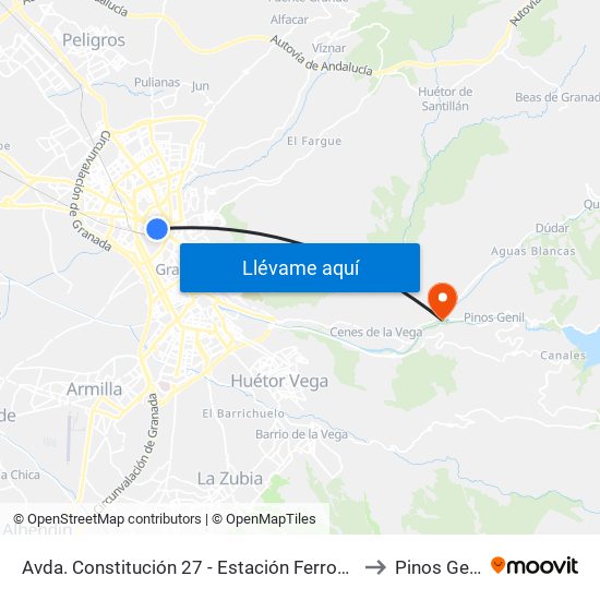 Avda. Constitución 27 - Estación Ferrocarril to Pinos Genil map