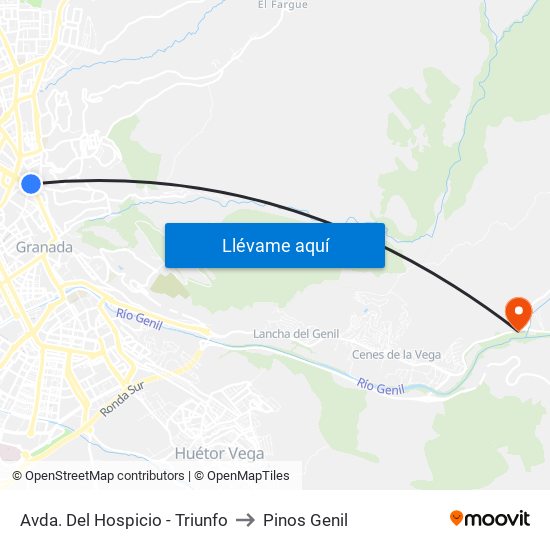 Avda. Del Hospicio - Triunfo to Pinos Genil map