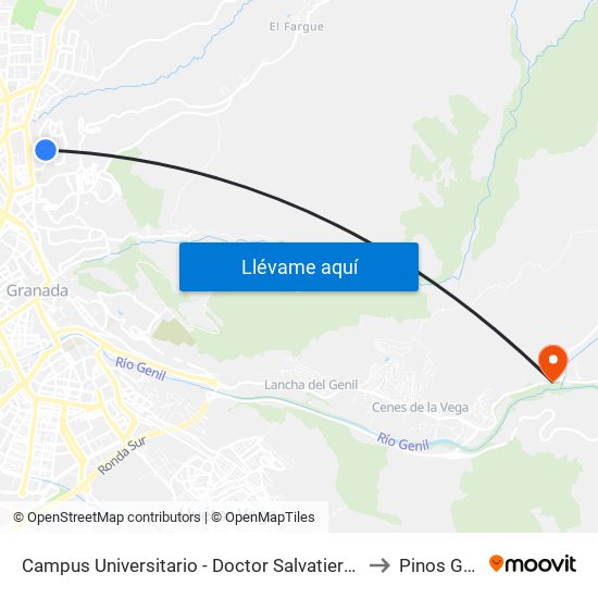 Campus Universitario - Doctor Salvatierra Fte 2 to Pinos Genil map