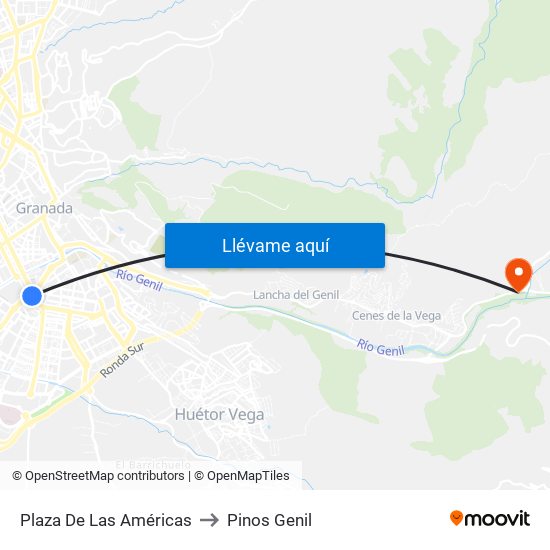 Plaza De Las Américas to Pinos Genil map