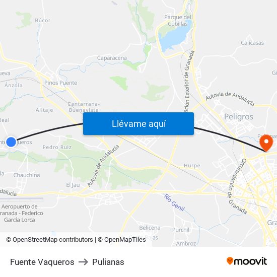 Fuente Vaqueros to Pulianas map
