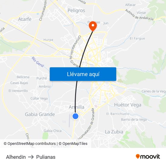 Alhendín to Pulianas map