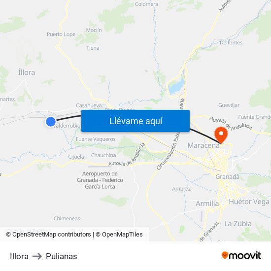 Illora to Pulianas map