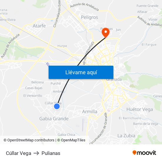 Cúllar Vega to Pulianas map