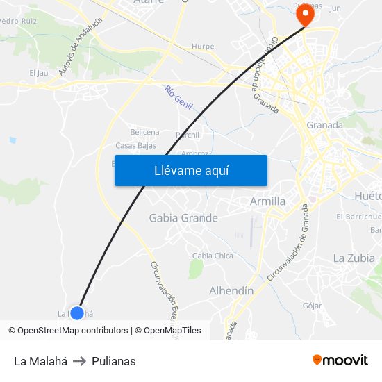 La Malahá to Pulianas map