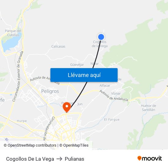 Cogollos De La Vega to Pulianas map