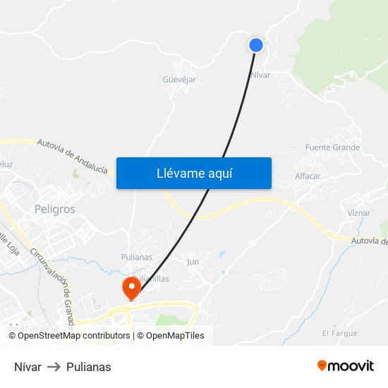 Nívar to Pulianas map