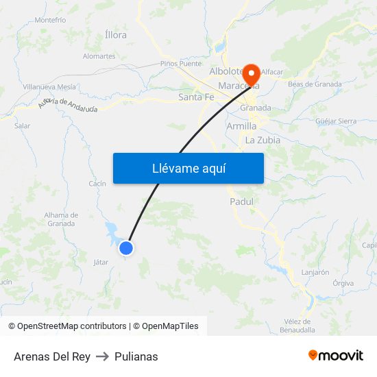 Arenas Del Rey to Pulianas map