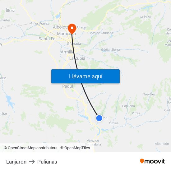 Lanjarón to Pulianas map