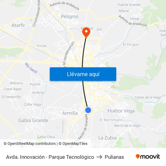 Avda. Innovación - Parque Tecnológico to Pulianas map