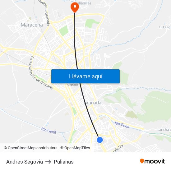 Andrés Segovia to Pulianas map