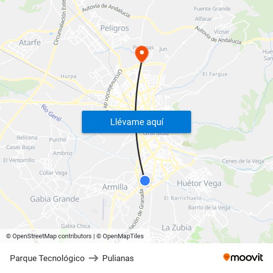 Parque Tecnológico to Pulianas map