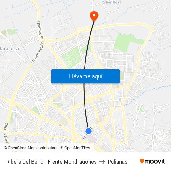 Ribera Del Beiro - Frente Mondragones to Pulianas map
