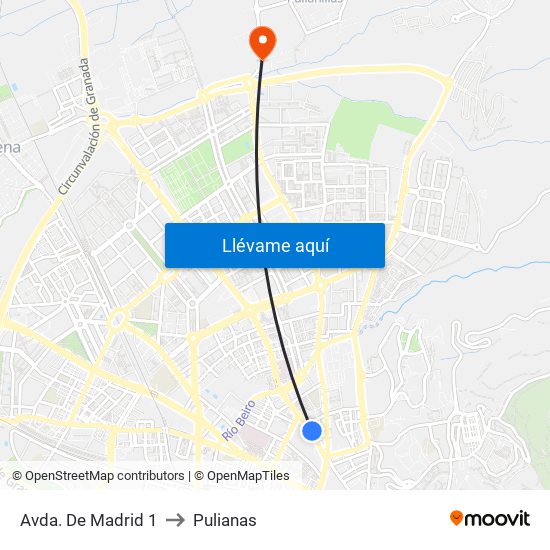 Avda. De Madrid 1 to Pulianas map