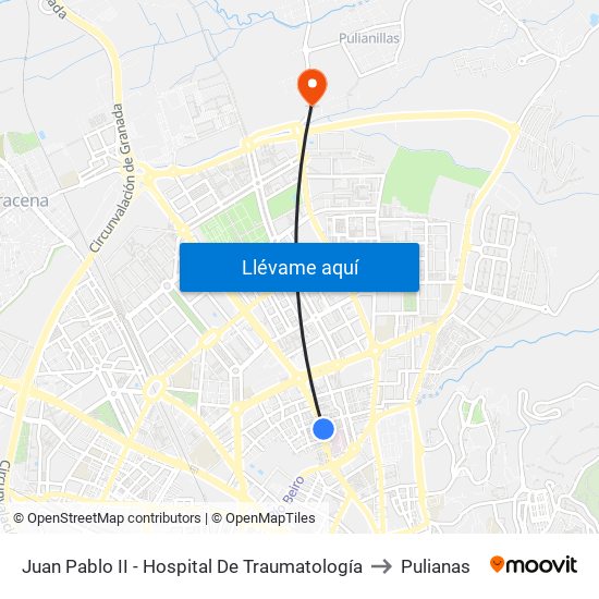 Juan Pablo II - Hospital De Traumatología to Pulianas map