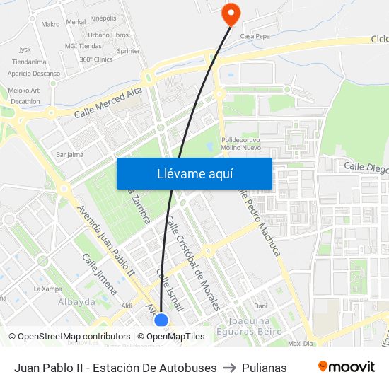 Juan Pablo II - Estación De Autobuses to Pulianas map