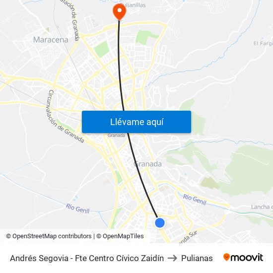 Andrés Segovia - Fte Centro Cívico Zaidín to Pulianas map