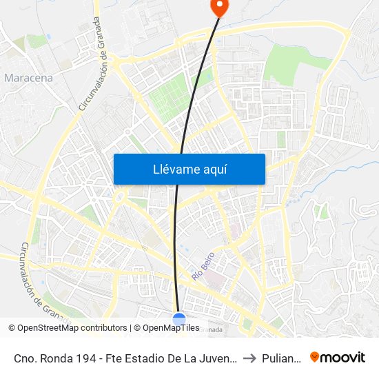 Cno. Ronda 194 - Fte Estadio De La Juventud to Pulianas map