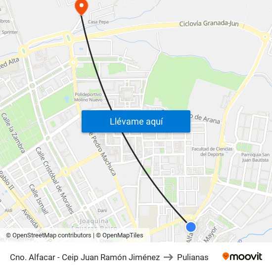 Cno. Alfacar - Ceip Juan Ramón Jiménez to Pulianas map