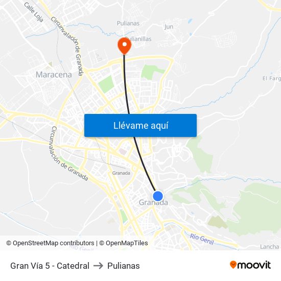 Gran Vía 5 - Catedral to Pulianas map