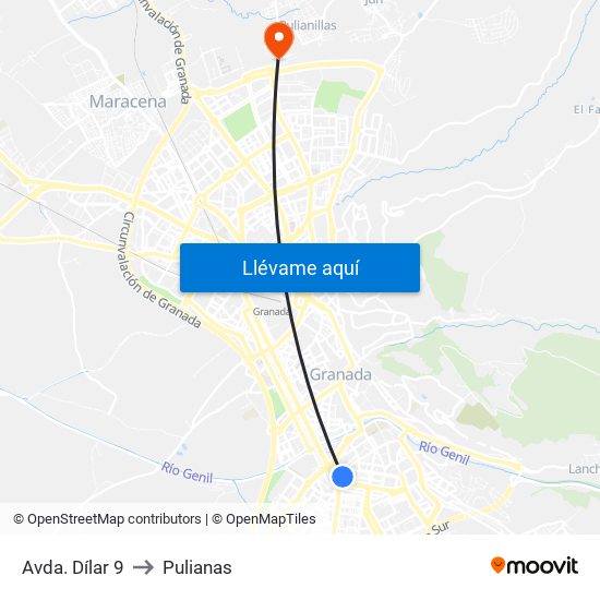 Avda. Dílar 9 to Pulianas map