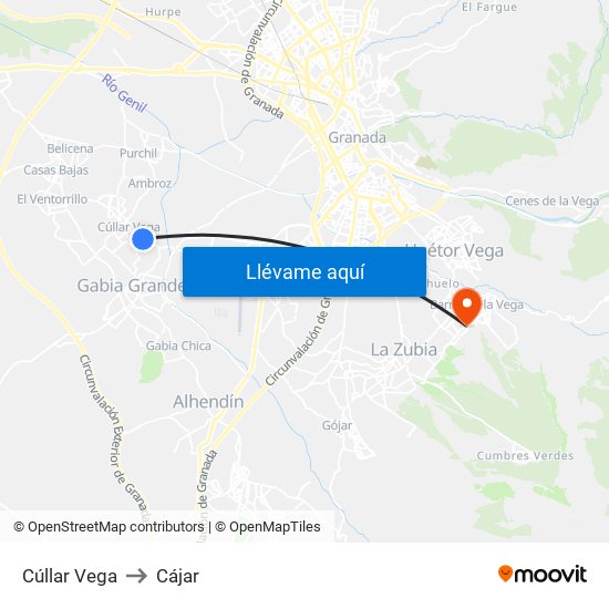 Cúllar Vega to Cájar map