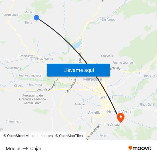 Moclín to Cájar map