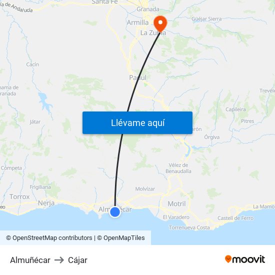 Almuñécar to Cájar map