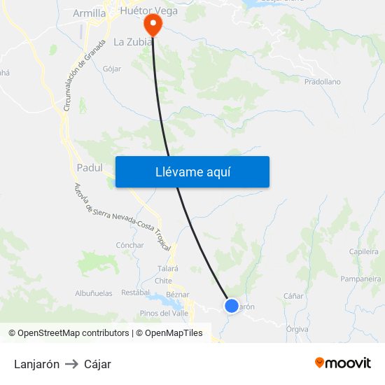Lanjarón to Cájar map