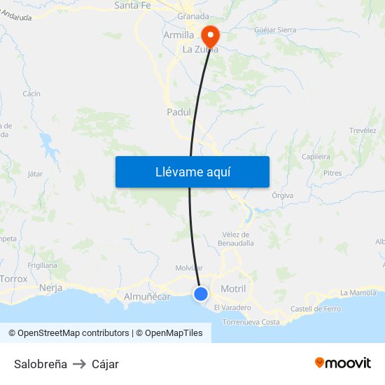 Salobreña to Cájar map