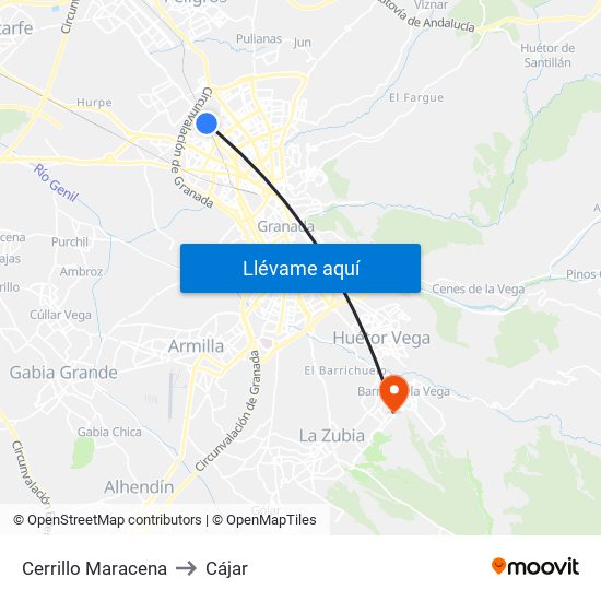 Cerrillo Maracena to Cájar map