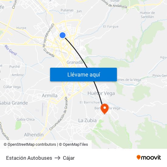 Estación Autobuses to Cájar map