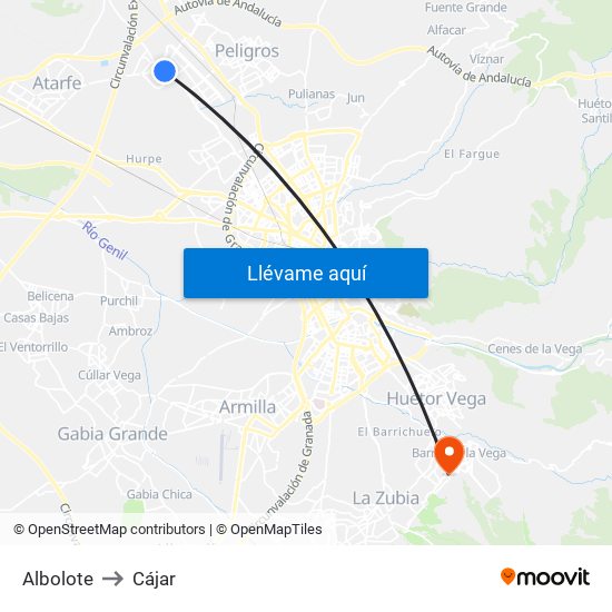 Albolote to Cájar map