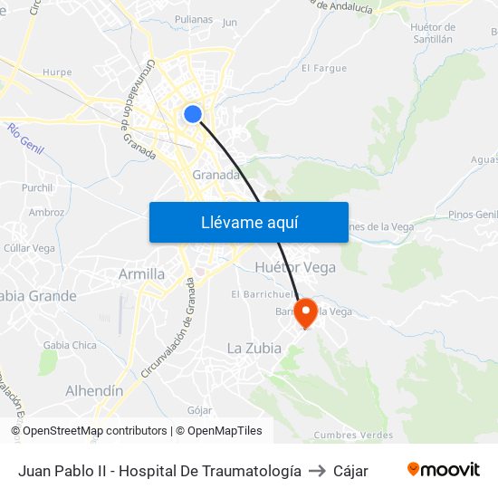 Juan Pablo II - Hospital De Traumatología to Cájar map